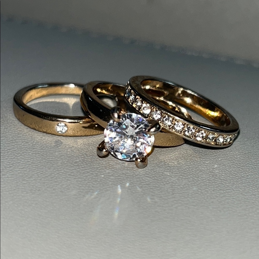 Gold and Silver Faux Diamond Accent Ring Trio
